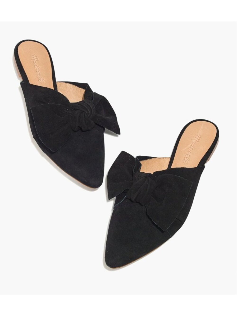 Madewell The Remi Bow Suede Mule Slide Black Pointed Toe Slip On Flats 9